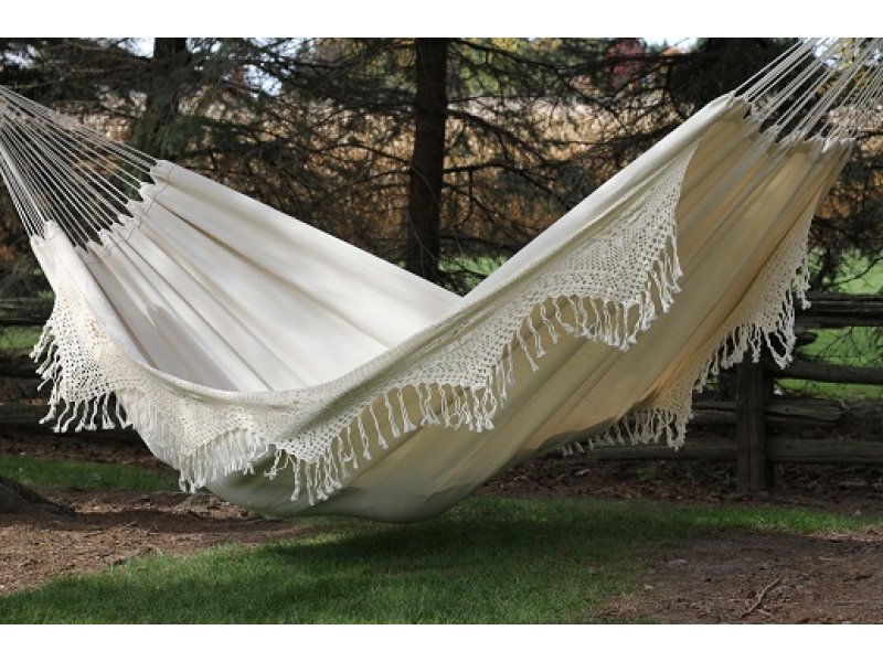 εκρού λεύκη υφασμάτινη διπλή αιώρα με κρόσσια Deluxe Pure