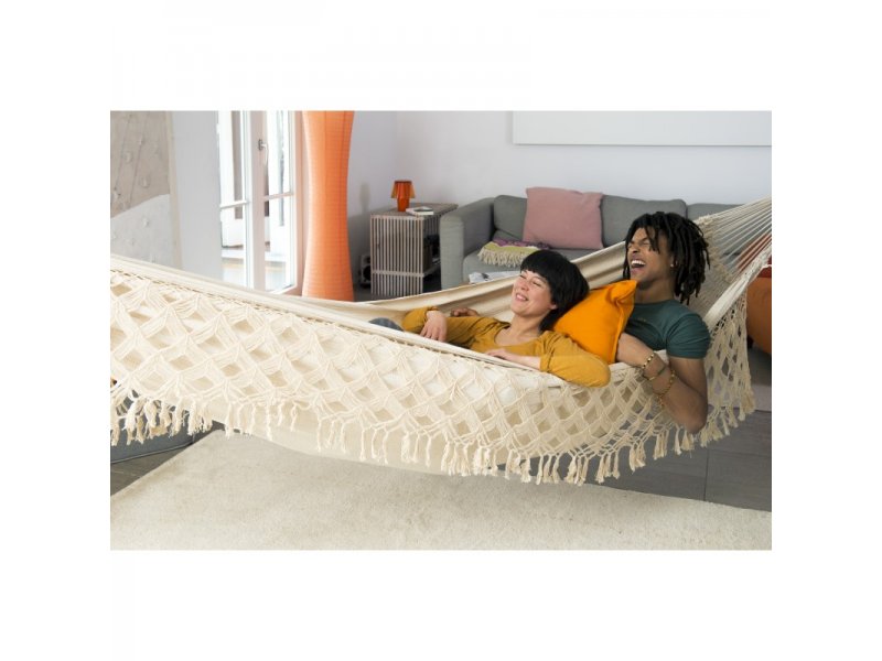 Βραζιλιάνικη αιώρα οικογενειακή με κρόσσια Λευκή για βάση