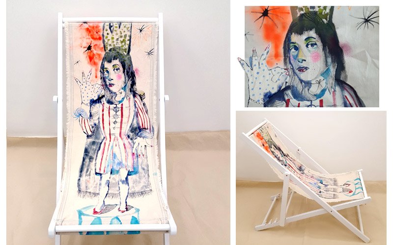 Χειροποίητη Σεζ Λόνγκ Ξυλινη με Ζωγραφισμένη